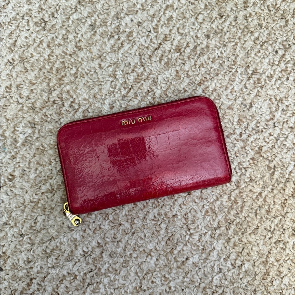 Miu Miu Cherry Red Croc-Embossed Wallet